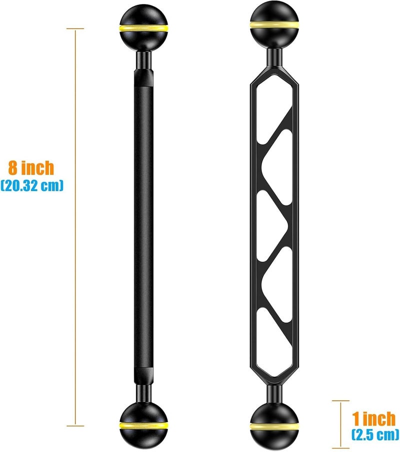 Seafrogs Double Ball Arm Essential Underwater Photography Gear Lighting System Aluminum Alloy Diving Equipment Accessory Lightweight Arms (8.0" Double Ball Arm, 2pcs) - Image 2